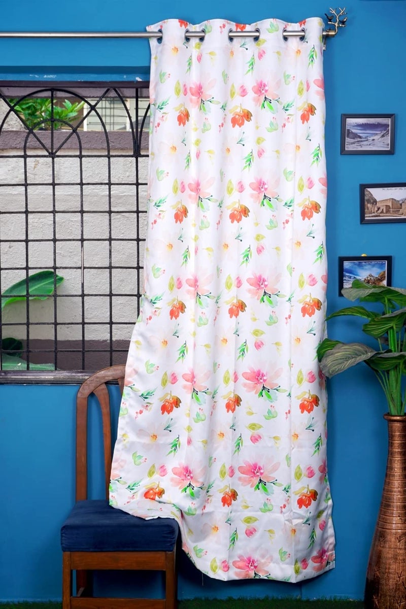 Parda Online 152 cm Floral Design Window Curtain Set (Pink & White) - Pack of 2 - Image 2