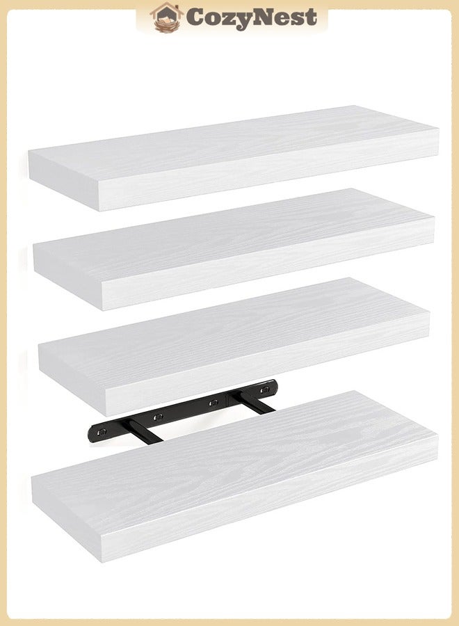 كوزينيست مجموعة من 4 رفوف جدارية عائمة باللون الأبيض، رف تخزين جداري كبير وعميق ومتین، مثالي لغرف النوم والحمامات وغرف الغسيل والمطابخ وغرف المعيشة والخزائن. - Image 1