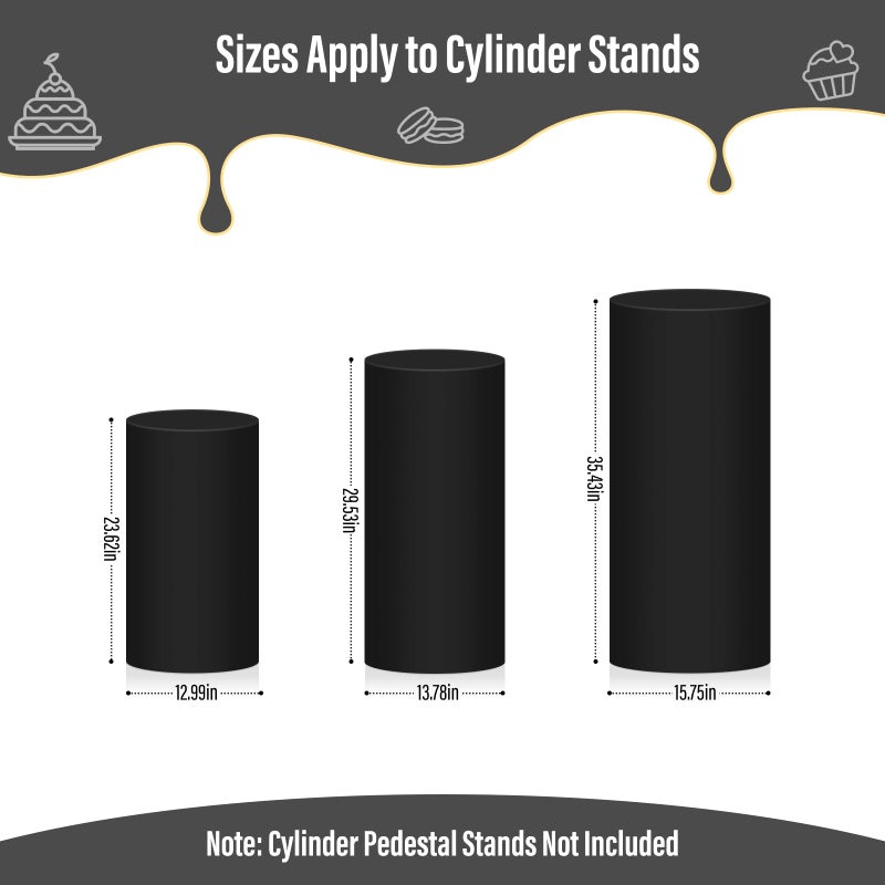 LEBENGURU 3Pcs Cylinder Pedestal Stand Covers Black, Round Spandex Display Pedestal Covers, Elastic Cloth Plinth Pillar Cover for Parties Wedding Birthday Event Decor Props (Only Covers) - Image 3