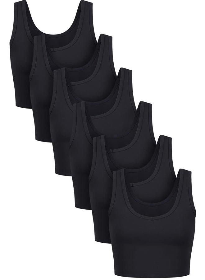 Geyoga 6 Pieces Women Basic Crop Tank Tops Sleeveless Racerback Sport Crop Top, Black, S - Image 1