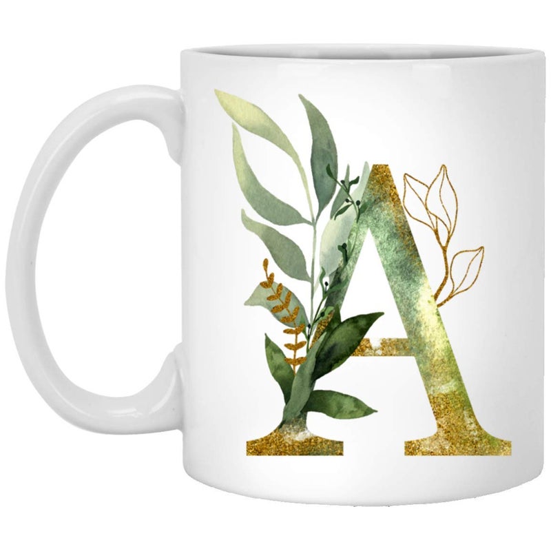 IRIDESCENT Alpha/A Graphic Letter A Coffee Mug - Alphabet Monogram A - Gold Shimmer Floral Tea Coffee Hot Chocolate Cup For Her Birthday Christmas Mothers Day 11oz - Image 5
