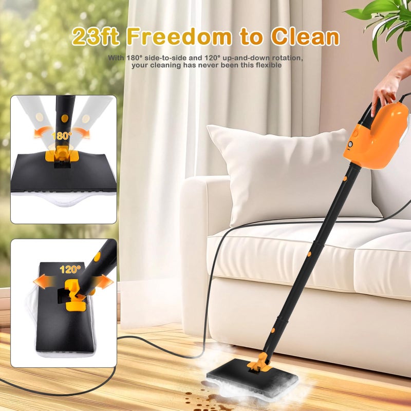 GHORA Steam Mop, All-in-one Handheld Steam Cleaner with 13 Attachments, 23FT Cord, 11.83OZ Removable Tank, Adjustable Height Steam Mops for Floor Cleaning, Hardwood Floors, Carpets, Tiles, Windows - Image 3
