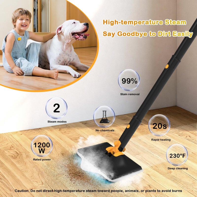 GHORA Steam Mop, All-in-one Handheld Steam Cleaner with 13 Attachments, 23FT Cord, 11.83OZ Removable Tank, Adjustable Height Steam Mops for Floor Cleaning, Hardwood Floors, Carpets, Tiles, Windows - Image 5