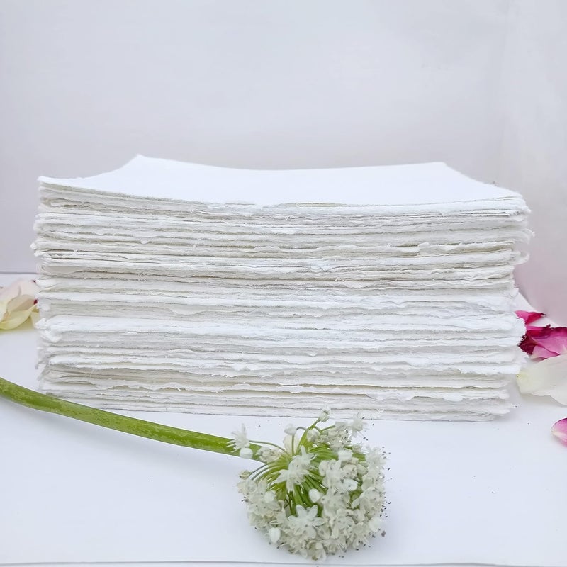 Etailor Handmade Cotton Deckle Edge Paper Loose Leaf Sheets 130 GSM Ivory White (Pack of 1-8x10-20-Sheets) - Image 2