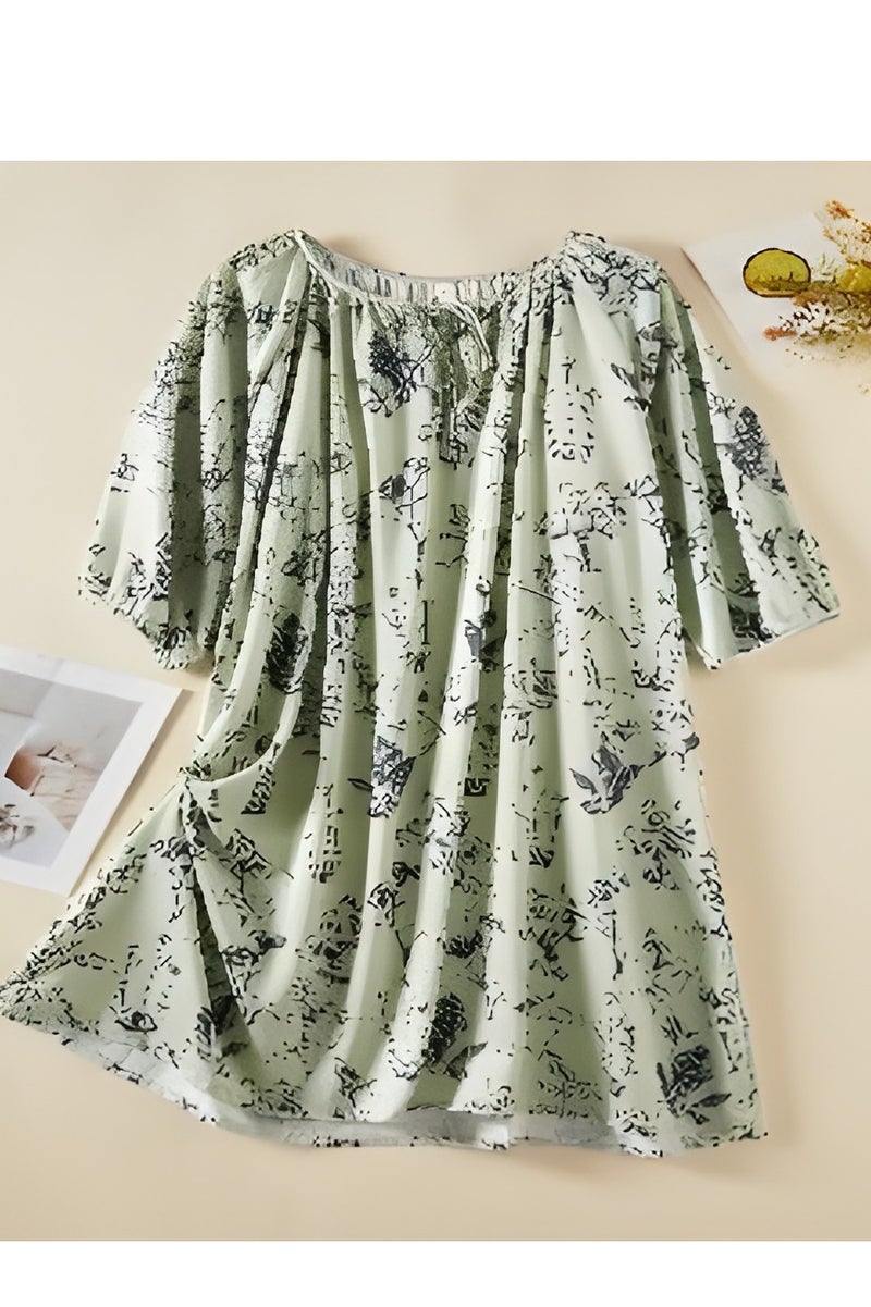 فستان نسائي واسع من الحرير – مقاس حر – تصميم كفتان مزخرف أنيق – بأكمام نصفية وياقة دائرية – قماش خفيف وتهوية ممتازة – فستان صيفي، ملابس منزلية، ملابس نوم، ملابس يومية