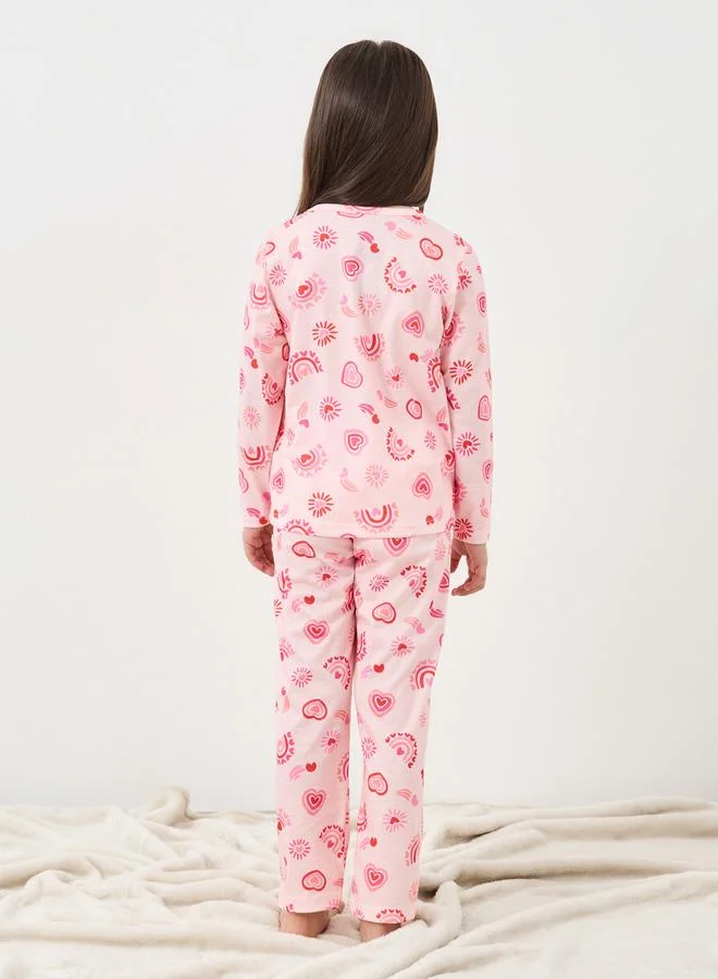 Styli Styli All Over Print T-Shirt and Pyjama Set