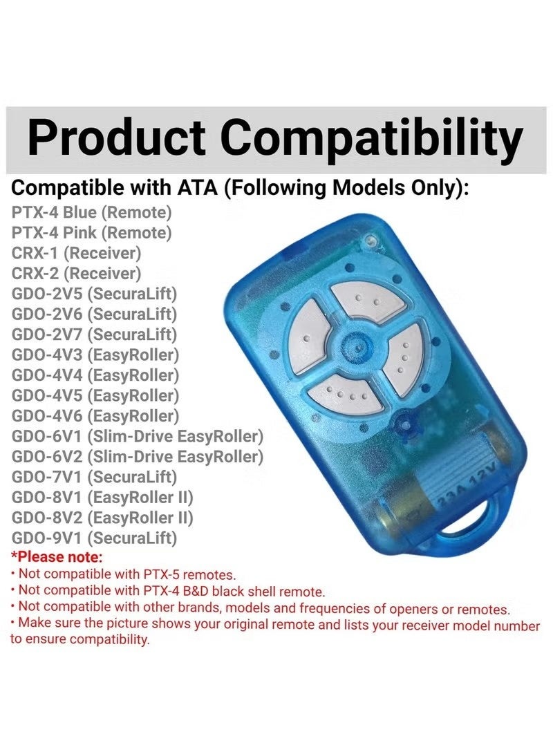 Albarrak Gate/Garage Door Remote Compatible with ATA PTX-4 SecuraCode Garage Remote 433.92MHz Rolling Code 4-Channel Blue Remote Control Comes with Keychain (1 Pack) - Image 2