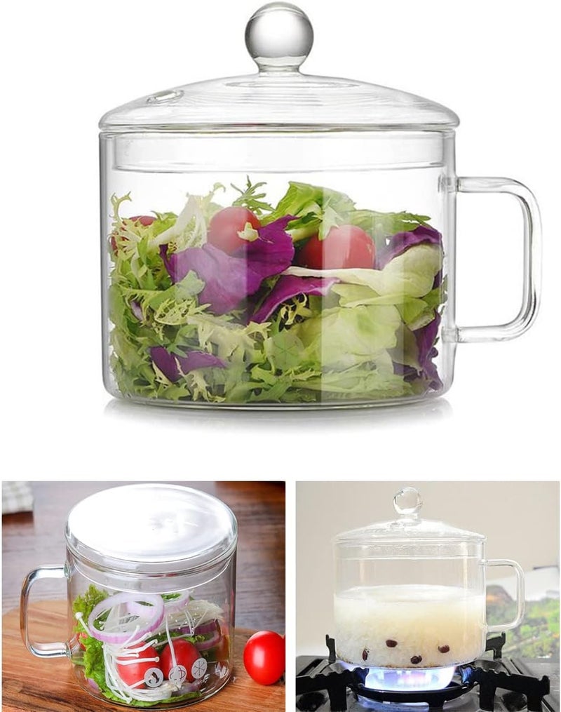 Miecux Glass Cooking Pot - 1.5L/50oz Clear Glass Cooking Pot, Glass Saucepan, Simmer Pot With Lid, Easy Grip Handles, Made from Oven, Microwave, Safe for Pasta Noodle, Soup, Milk, Tea - Image 1