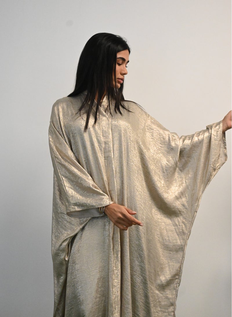 جميلة كفتان رمادي لامع مفتوح عباية - Image 3