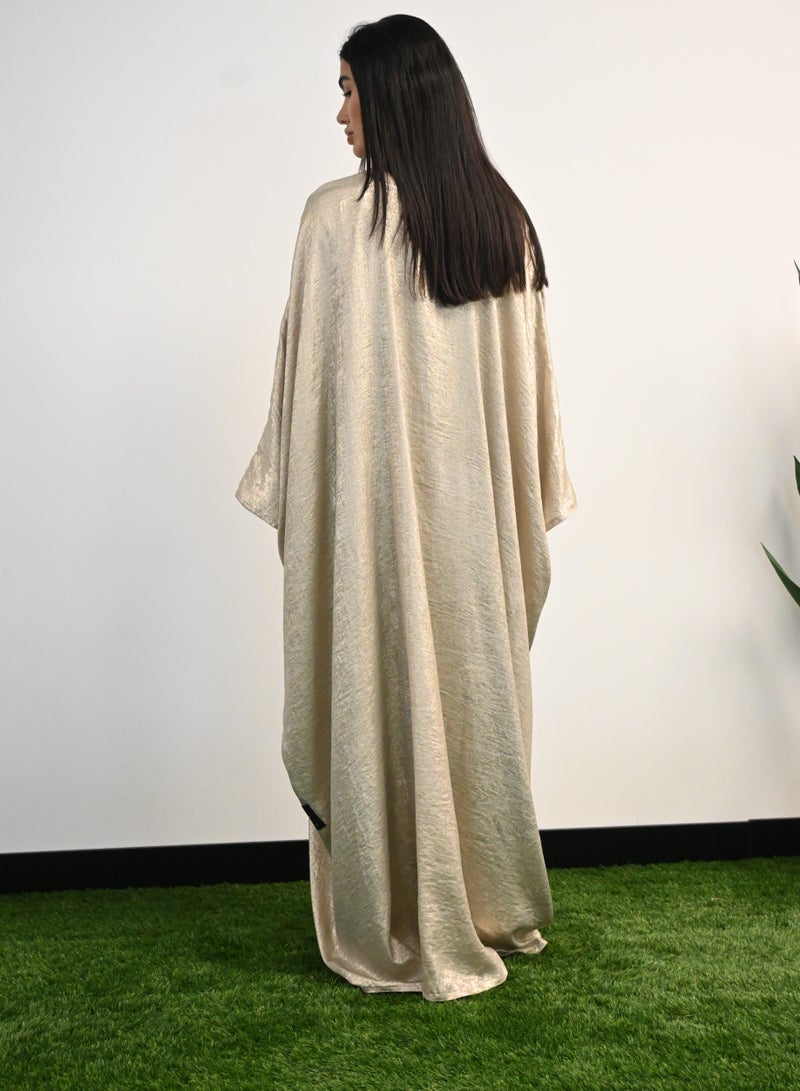جميلة كفتان رمادي لامع مفتوح عباية - Image 4