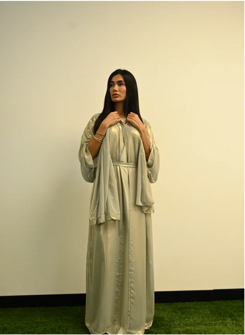 JAMEELA Grey Shiny Kaftan Open Abaya