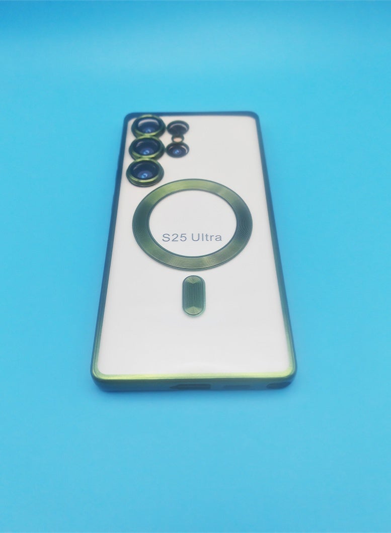 Suitable for Samsung Galaxy S25 Ultra phone case, supports magnetic MagSafe charging, anti slip, sweat proof, anti fingerprint, anti-collision protection, green electroplated border - Image 2