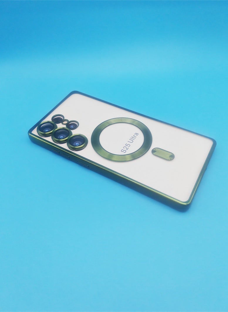 Suitable for Samsung Galaxy S25 Ultra phone case, supports magnetic MagSafe charging, anti slip, sweat proof, anti fingerprint, anti-collision protection, green electroplated border - Image 5