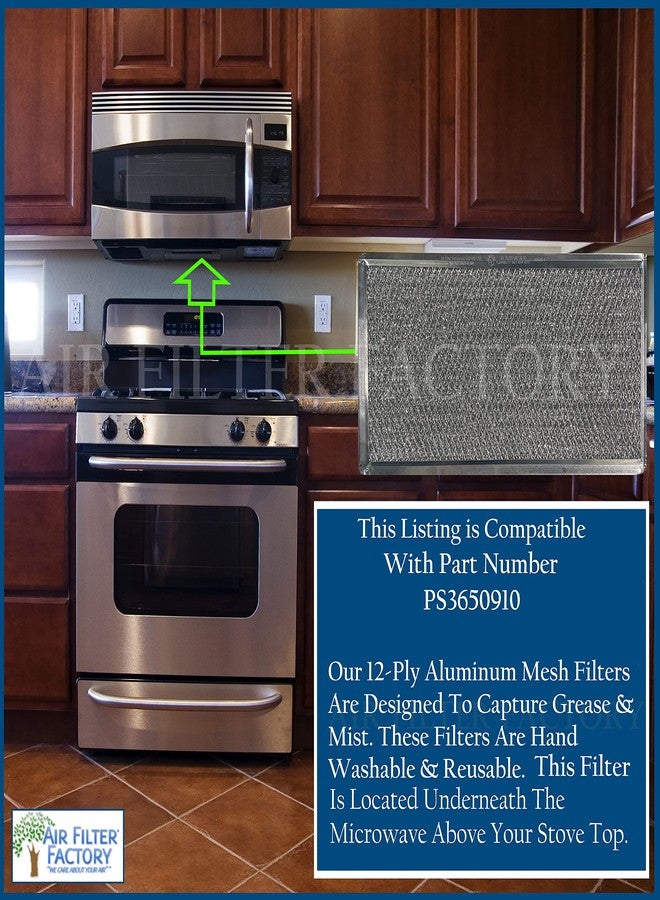 Air Filter Factory Replacement For PS3650910 Whirlpool 5.87 x 13 x 0.09 Inches Microwave Oven Aluminum Mesh Grease 12-Layer Vent Filter - Image 3