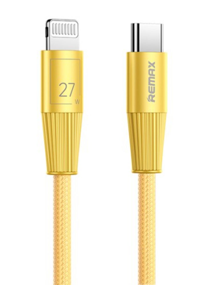 ريماكس كابل شحن سريع ونقل البيانات RC-C107 (cl) كابل شحن سريع 27 واط من النوع C إلى آيفون سلك لايتنينج نايلون 1.2 متر - أصفر - Image 1