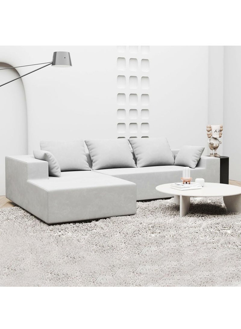 ALWASIT HOME Jeilyn 3 Seater L-Shape Velvet Sofa for Living Room – Modern Corner Sectional, Soft Velvet Upholstery– Off White - Image 1