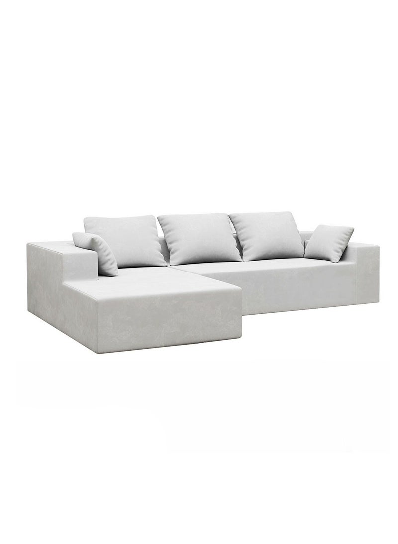 ALWASIT HOME Jeilyn 3 Seater L-Shape Velvet Sofa for Living Room – Modern Corner Sectional, Soft Velvet Upholstery– Off White - Image 2