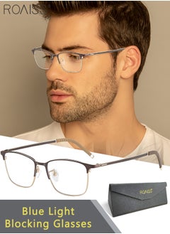 roaiss Mens' Business Blue Light Glasses Blue Light Filter Computer Reading Gaming TV Phones Rectangular Eyeglasses Anti Eyestrain Headache Eyewear Vintage Brown  - Image 1