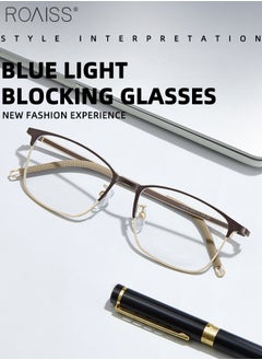 roaiss Mens' Business Blue Light Glasses Blue Light Filter Computer Reading Gaming TV Phones Rectangular Eyeglasses Anti Eyestrain Headache Eyewear Vintage Brown  - Image 2