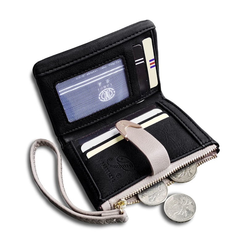 محفظة نسائية RFID مضغوطة بطية مزدوجة مع حزام معصم ومحفظة عملات بسحاب، أزرق فاتح - Image 5