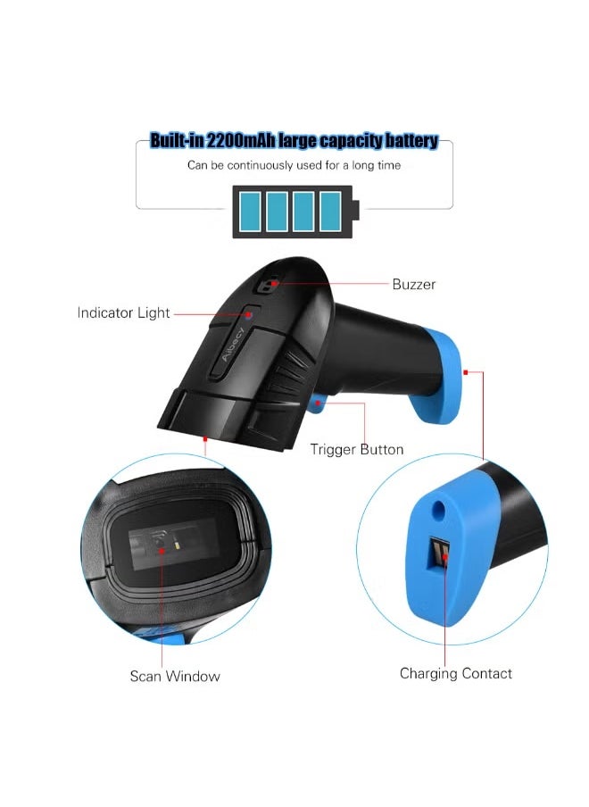Aibecy Handheld 1D 2D QR Wireless Barcode Scanner Black/Blue  - Image 3