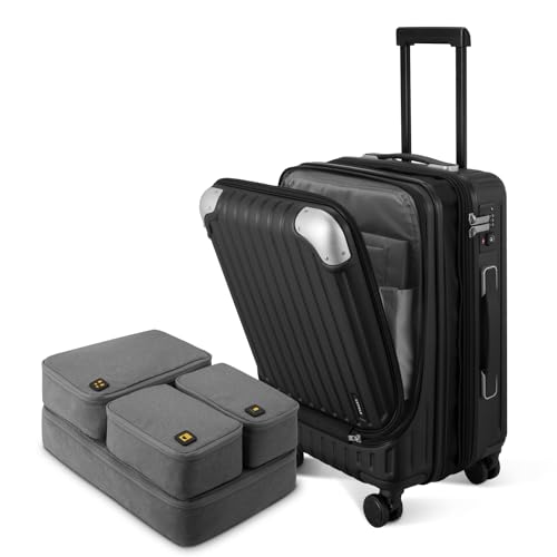 LEVEL8 Grace Carry On Luggage Airline Approved, 20 Inch Expandable Hardside Carry On Suitcase With Wheels, Abs+Pc Small Luggage with Tsa Lock, Black, 20-Inch - Image 1