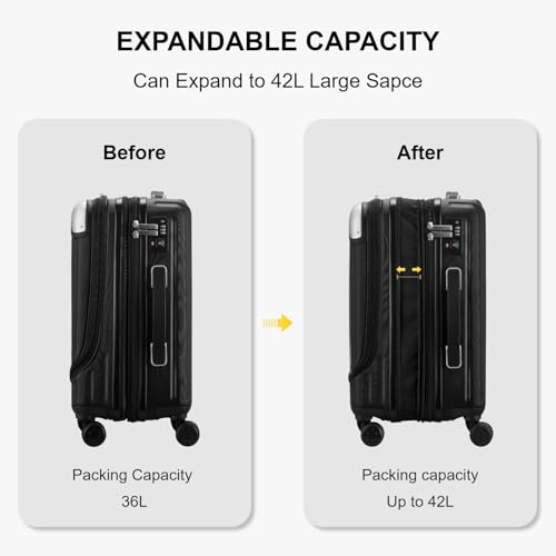 LEVEL8 Grace Carry On Luggage Airline Approved, 20 Inch Expandable Hardside Carry On Suitcase With Wheels, Abs+Pc Small Luggage with Tsa Lock, Black, 20-Inch - Image 4