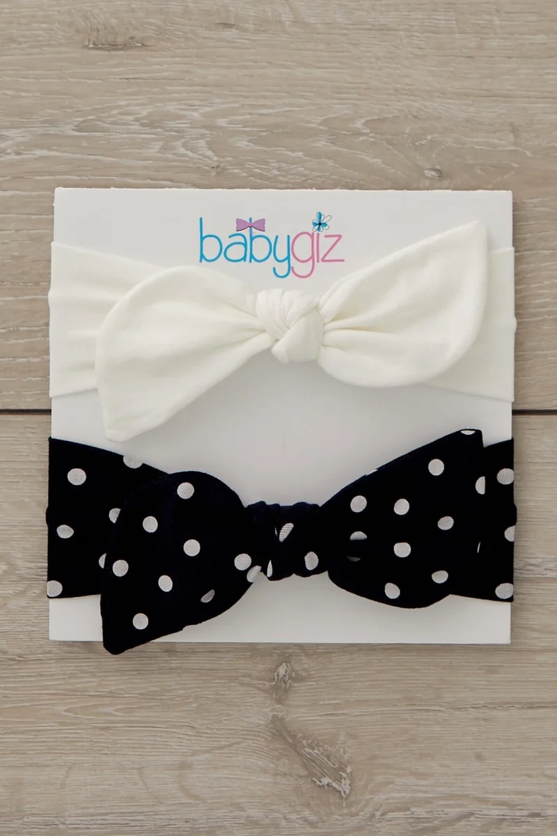 Babygiz Handmade Soft Rabbit Ear Natural Cotton Combed 2 Pair Baby Kids Girls Bandana Black White