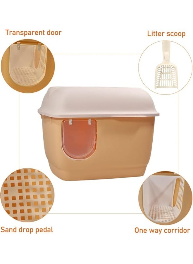 أن ان سي بيتس مرحاض قطط كبير مع صندوق قمامة طويل على شكل ممر للقطط، مرحاض قطط متين مغلق بالكامل مع مغرفة قمامة، مضاد للتناثر، عديم الرائحة، وغطاء مفتوح (57 سم طول) - Image 3