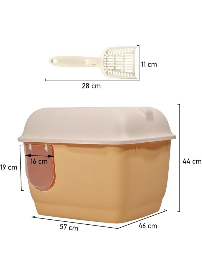 أن ان سي بيتس مرحاض قطط كبير مع صندوق قمامة طويل على شكل ممر للقطط، مرحاض قطط متين مغلق بالكامل مع مغرفة قمامة، مضاد للتناثر، عديم الرائحة، وغطاء مفتوح (57 سم طول) - Image 2