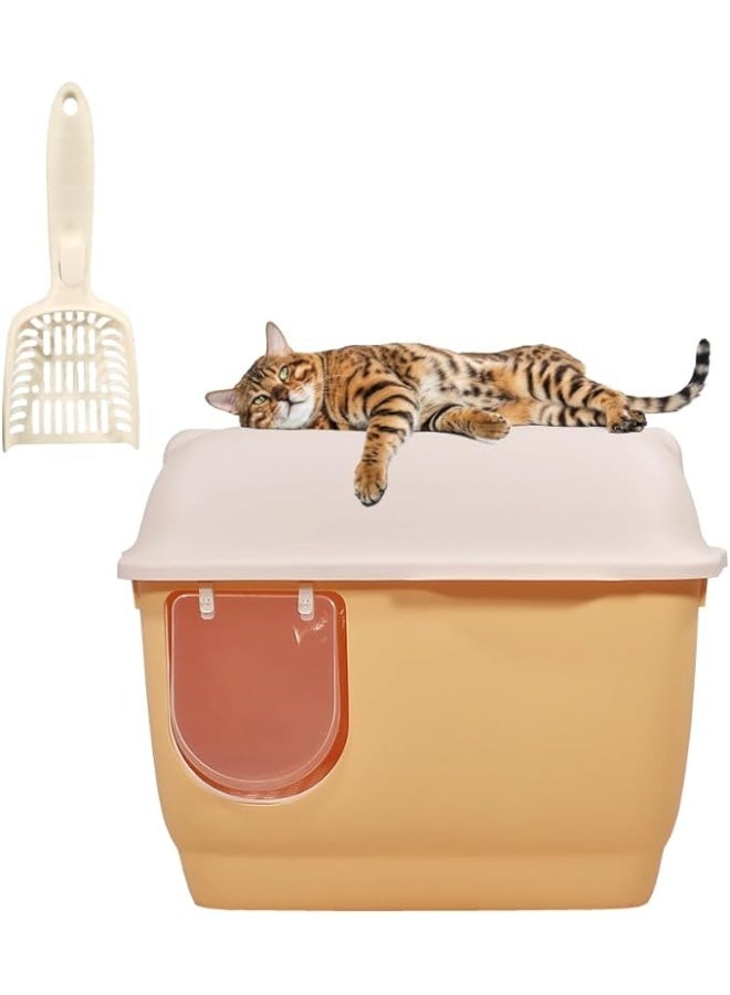 أن ان سي بيتس مرحاض قطط كبير مع صندوق قمامة طويل على شكل ممر للقطط، مرحاض قطط متين مغلق بالكامل مع مغرفة قمامة، مضاد للتناثر، عديم الرائحة، وغطاء مفتوح (57 سم طول) - Image 1