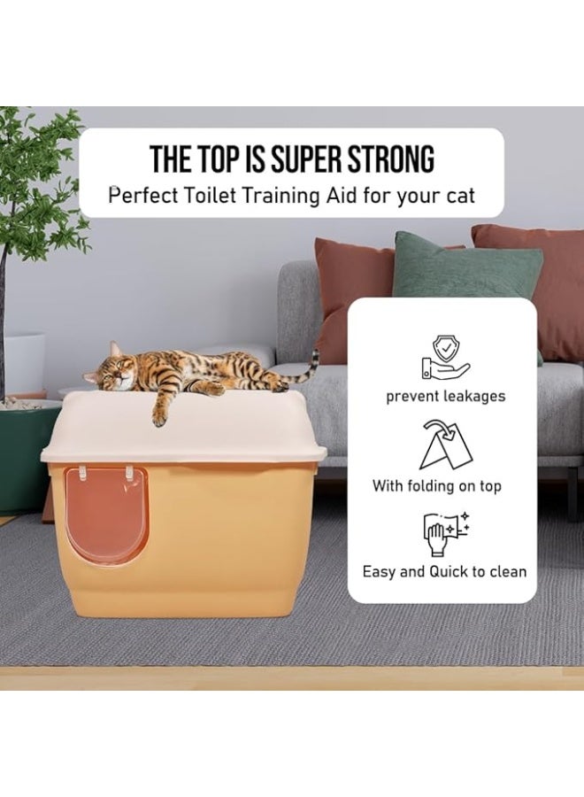 أن ان سي بيتس مرحاض قطط كبير مع صندوق قمامة طويل على شكل ممر للقطط، مرحاض قطط متين مغلق بالكامل مع مغرفة قمامة، مضاد للتناثر، عديم الرائحة، وغطاء مفتوح (57 سم طول) - Image 5