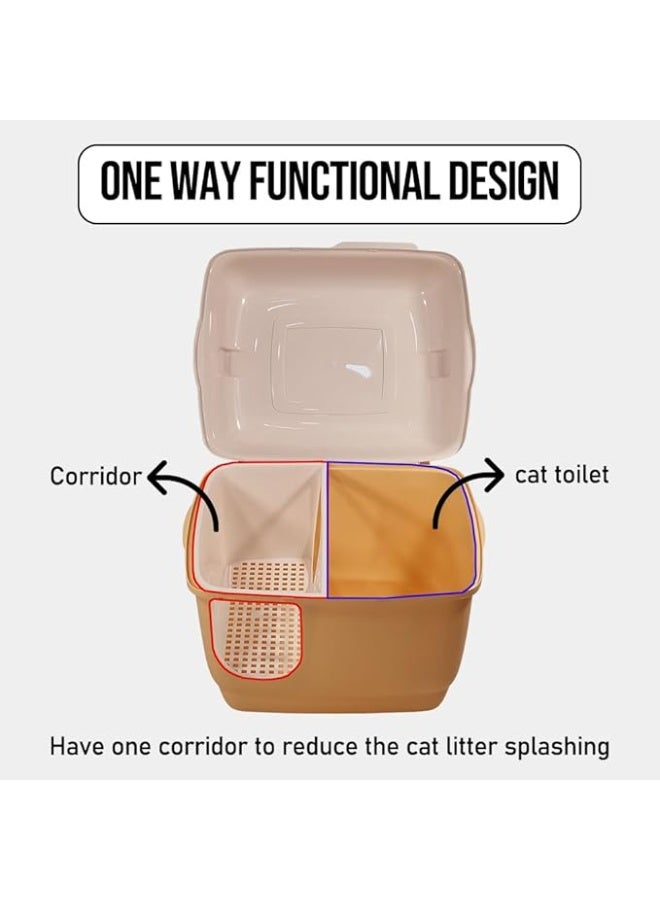 أن ان سي بيتس مرحاض قطط كبير مع صندوق قمامة طويل على شكل ممر للقطط، مرحاض قطط متين مغلق بالكامل مع مغرفة قمامة، مضاد للتناثر، عديم الرائحة، وغطاء مفتوح (57 سم طول) - Image 4