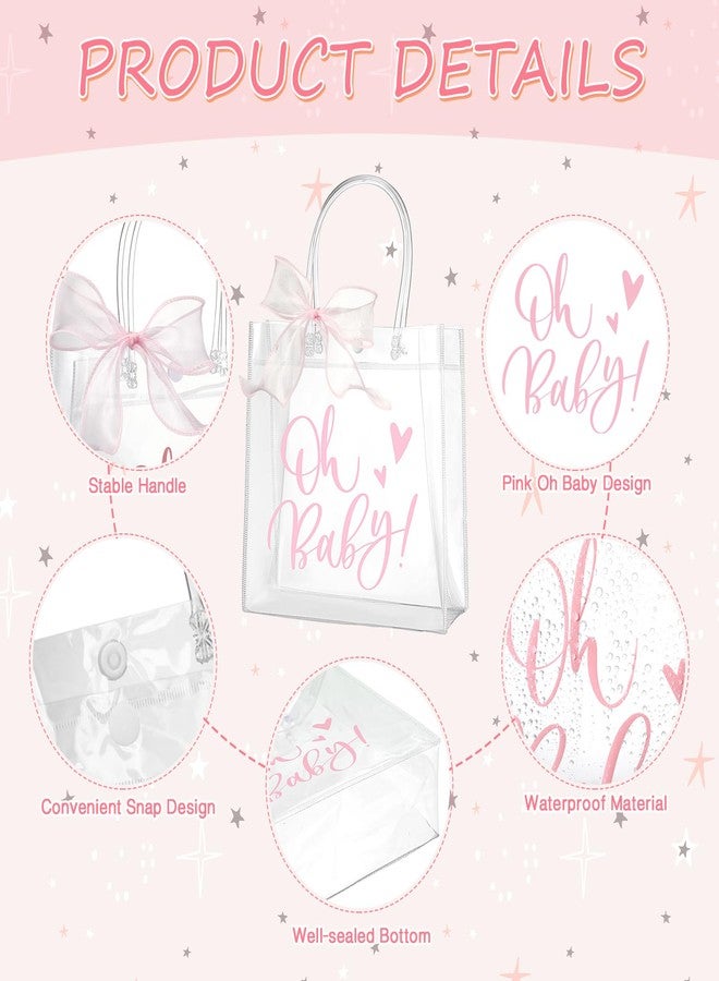 Wesnoy 24 Pack Baby Shower Favor Gift Bags with 2 Rolls Pink Ribbon Clear PVC Baby Shower Goodie Bags for Girls Guest Return Gift Gender Reveal Birthday Party Decorations - Image 3