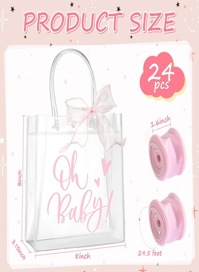 Wesnoy 24 Pack Baby Shower Favor Gift Bags with 2 Rolls Pink Ribbon Clear PVC Baby Shower Goodie Bags for Girls Guest Return Gift Gender Reveal Birthday Party Decorations - Image 2