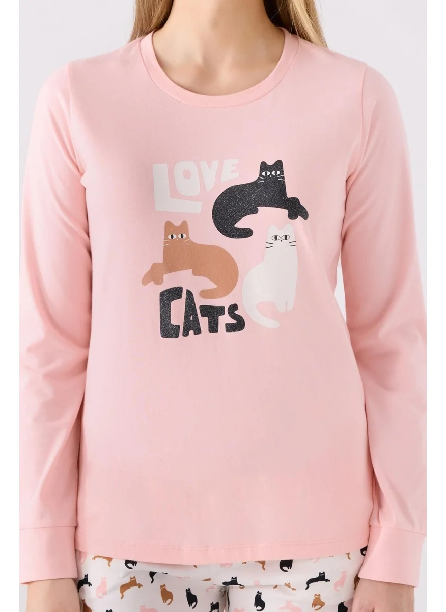 Arnetta Cotton Cat Pictured Mother and Daughter Pajama Set, (Price Separately)