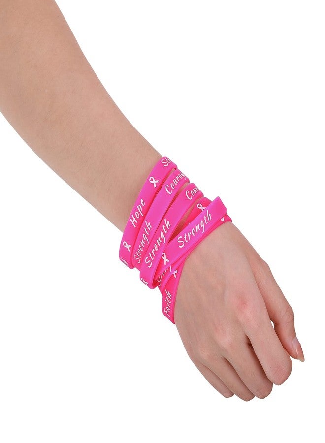 سراتي مجموعة ستراتي من 60 قطعة من أساور الشريط الوردي للتوعية بسرطان الثدي، أساور مطاطية للنساء، مثالية للحفلات والمناسبات العامة، وهدايا تذكارية لمرضى سرطان الثدي - Image 4