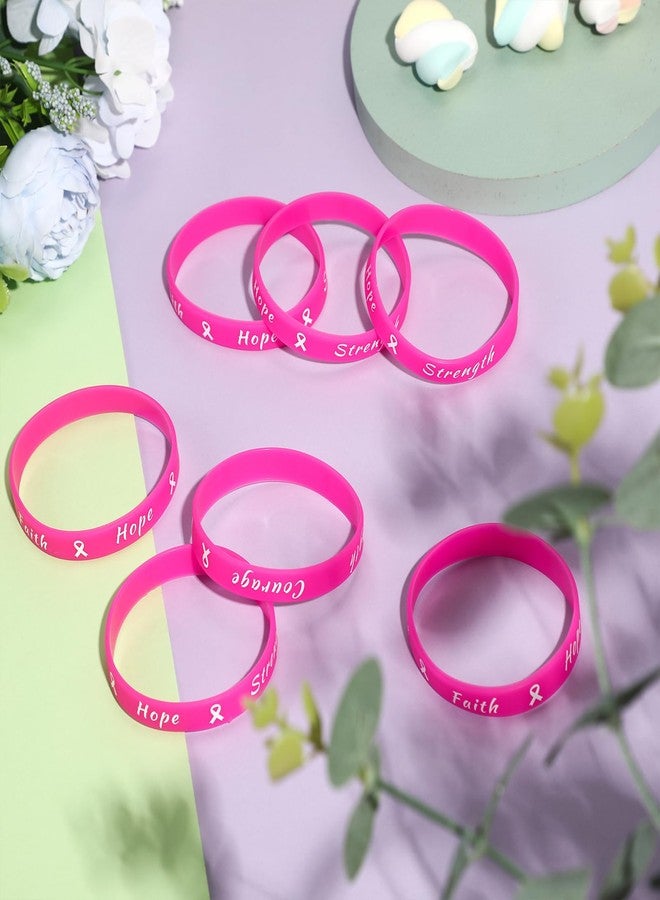 سراتي مجموعة ستراتي من 60 قطعة من أساور الشريط الوردي للتوعية بسرطان الثدي، أساور مطاطية للنساء، مثالية للحفلات والمناسبات العامة، وهدايا تذكارية لمرضى سرطان الثدي - Image 5