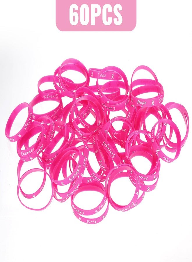 سراتي مجموعة ستراتي من 60 قطعة من أساور الشريط الوردي للتوعية بسرطان الثدي، أساور مطاطية للنساء، مثالية للحفلات والمناسبات العامة، وهدايا تذكارية لمرضى سرطان الثدي - Image 3