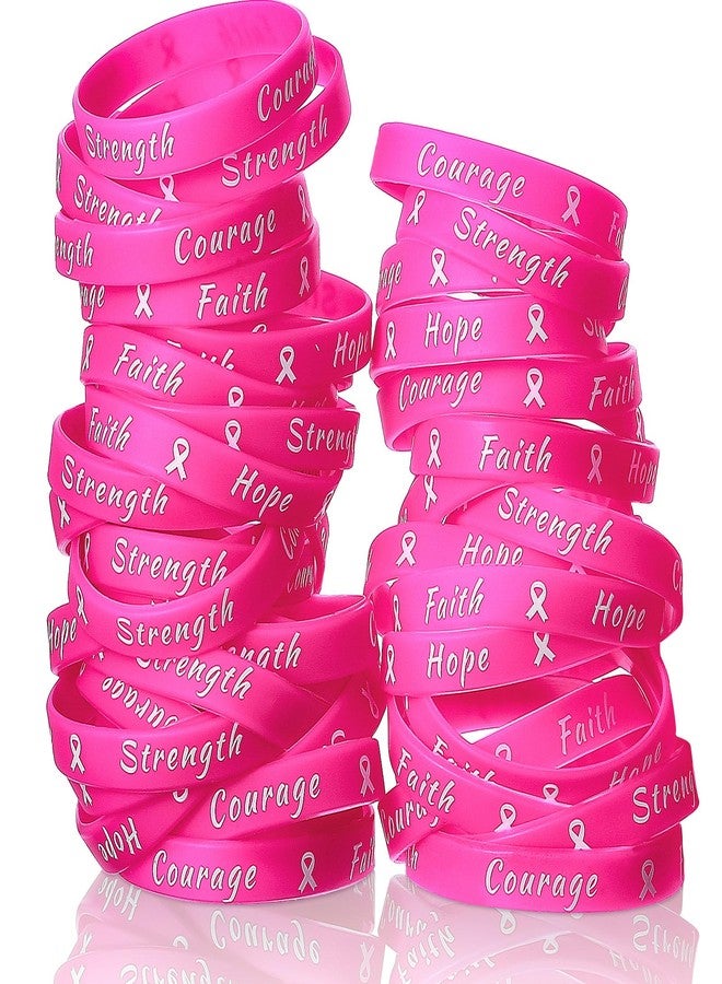 سراتي مجموعة ستراتي من 60 قطعة من أساور الشريط الوردي للتوعية بسرطان الثدي، أساور مطاطية للنساء، مثالية للحفلات والمناسبات العامة، وهدايا تذكارية لمرضى سرطان الثدي - Image 1