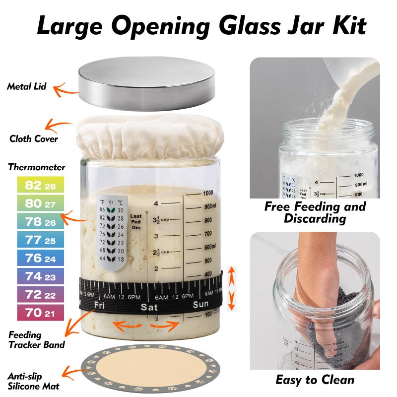 Friheten Sourdough Starter Kit, Sourdough Bread Baking Supplies, 40oz Sourdough Starter Jar, Silicone Banneton Bread Proofing Basket Set with 9" Round & 10" Oval,Artisan Bread Baking Tools,Silicone Bread Sling - Image 3