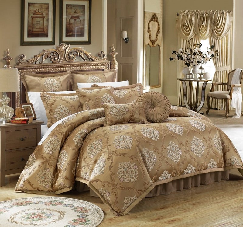 Chic Home Chic Home 9 Piece Aubrey Decorator Upholstery Comforter Set and Pillows Ensemble Queen Gold 