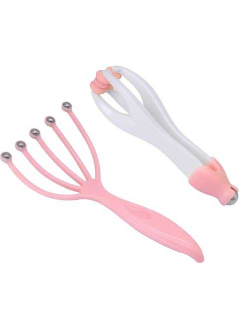 SinLoon Head MassagerProtable Hand Held SPA Scalp Massager2in1 Finger Massager Hand Handheld Steel Ball Run Blood Circulation Tool Pink 2Pack
