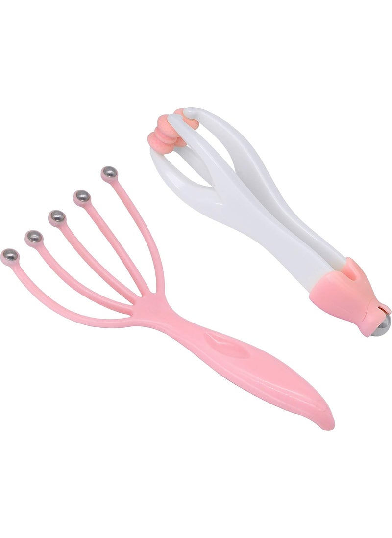 SinLoon SinLoon Head MassagerProtable Hand Held SPA Scalp Massager2in1 Finger Massager Hand Handheld Steel Ball Run Blood Circulation Tool Pink 2Pack  - Image 1
