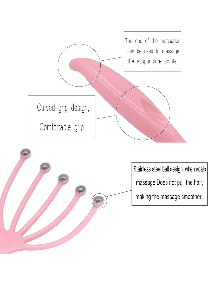SinLoon SinLoon Head MassagerProtable Hand Held SPA Scalp Massager2in1 Finger Massager Hand Handheld Steel Ball Run Blood Circulation Tool Pink 2Pack  - Image 3