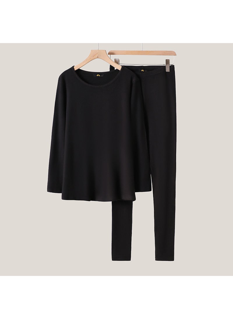Generic Plus Size Velvet Thermal Underwear Set for Women Black (shipped within 10 days) 