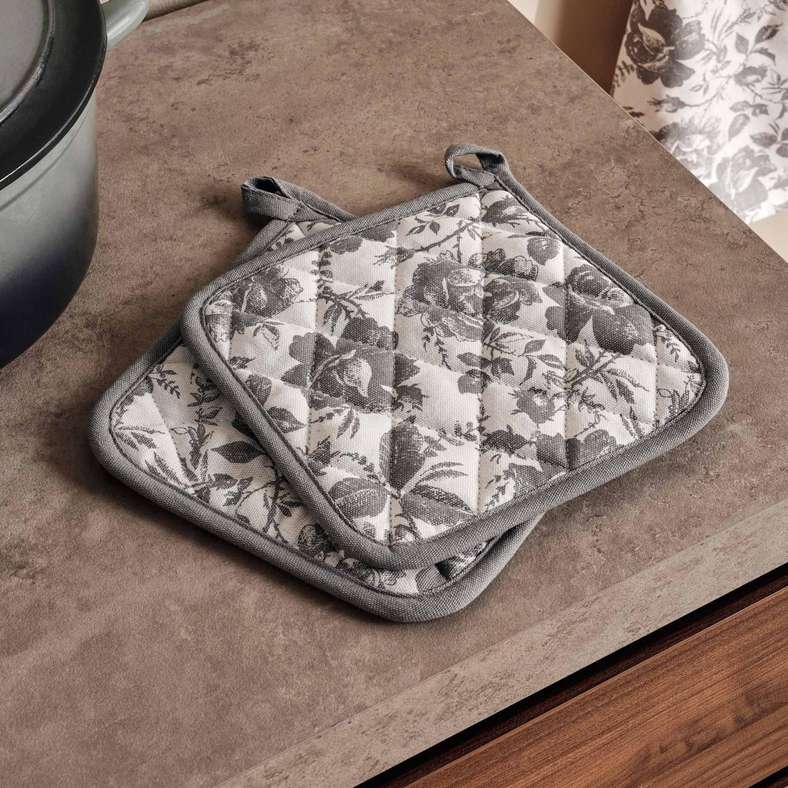 Pan Home English Garden 2Piece Cotton Printed Potholder Set 20x20cm - Grey