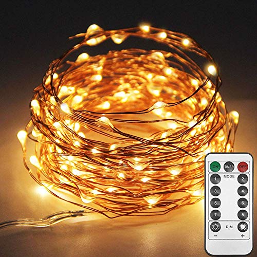 Twinkle Star 33ft 100LED Copper Wire String Lights Fairy String Lights 8 Modes USB Powered with Remote Control for Wedding Party Home Christmas Decoration, Warm White - Image 1