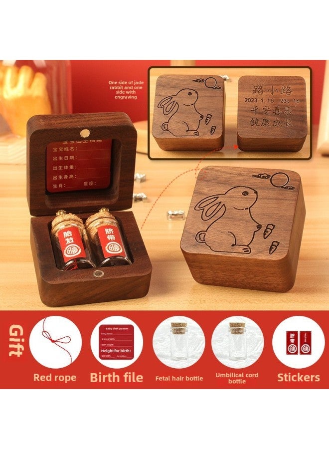 Baby Fetal Hair Souvenir Bottle Making Newborn Baby Umbilical Cord Collection Box Nipple Storage Storage Bottle Walnut Wooden Box-Color: Walnut Square Box-Jade Rabbit-fetal Hair Bottle Umbilical Cord Bottle  - Image 1