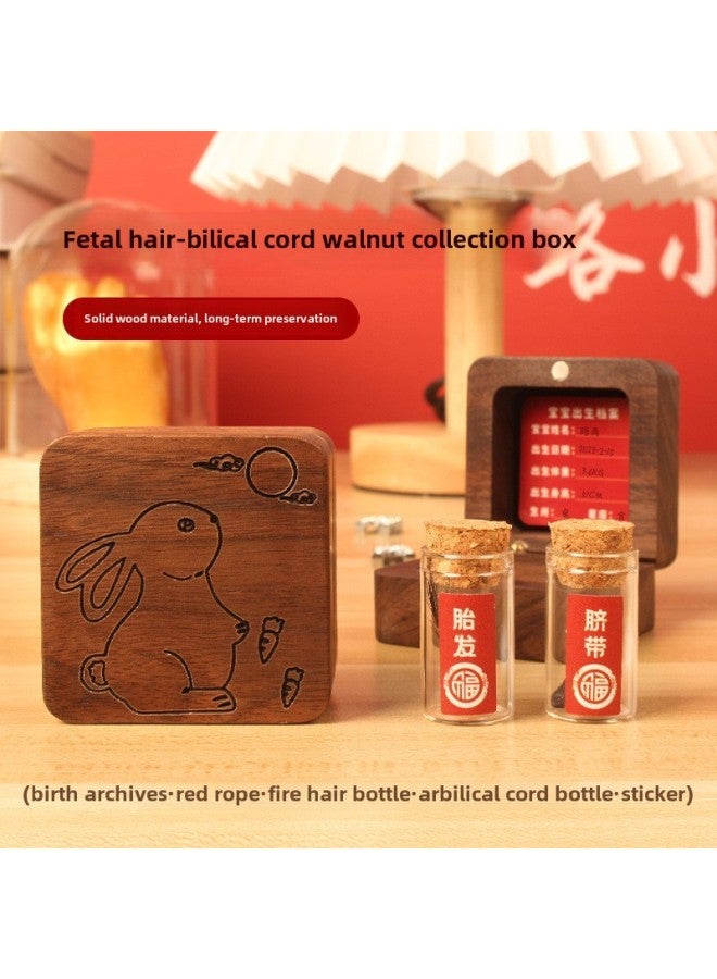 Baby Fetal Hair Souvenir Bottle Making Newborn Baby Umbilical Cord Collection Box Nipple Storage Storage Bottle Walnut Wooden Box-Color: Walnut Square Box-Jade Rabbit-fetal Hair Bottle Umbilical Cord Bottle  - Image 3